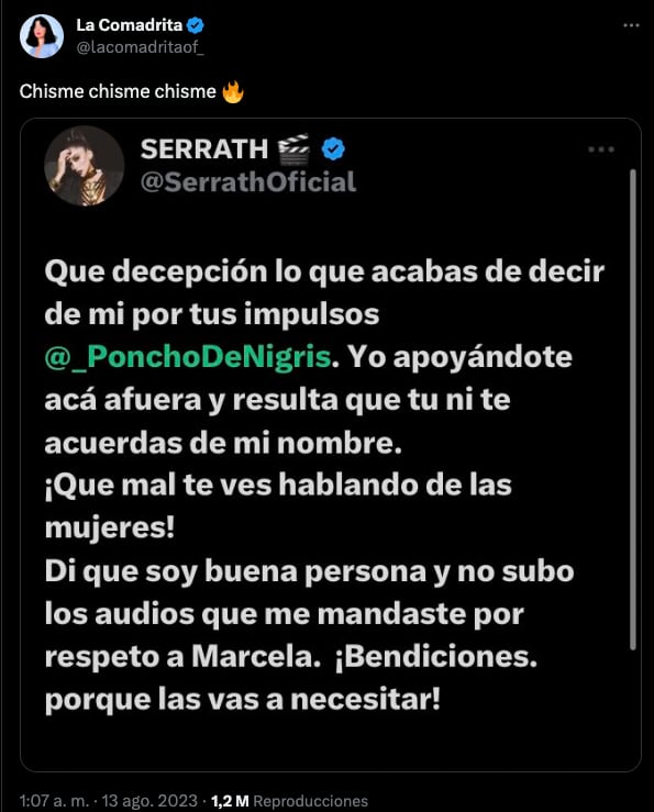 Serrath asegura que Poncho de Nigris le ha sido infiel a Marcela Mistra
