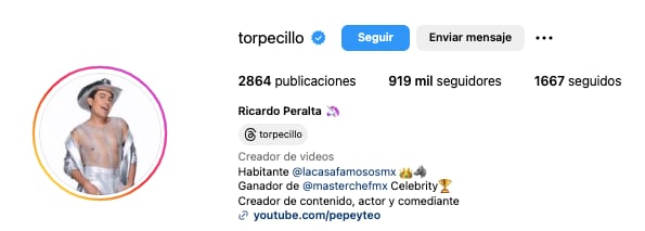 Ricardo Peralta pierde seguidores en Instagram