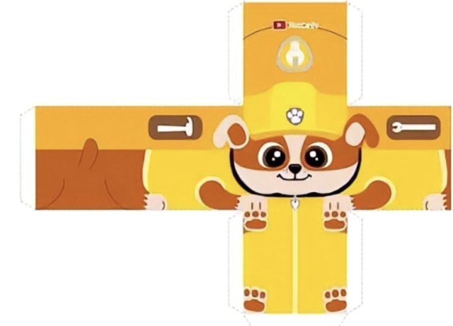 Plantilla de Rubble cubo de Paw Patrol para recortar y armar
