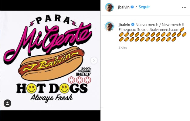J Balvin saca merch basa en hot dogs.