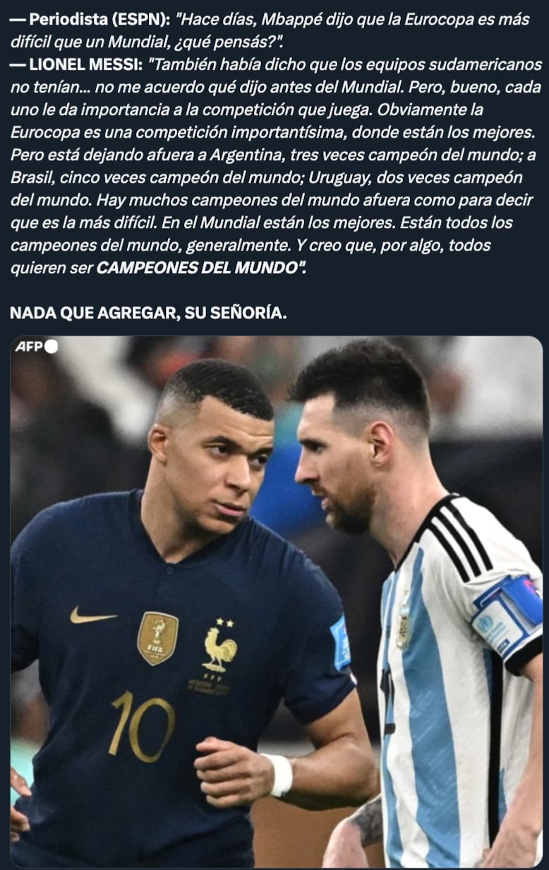 Lionel Messi le responde a Kylian Mabppé sobre el Mundial