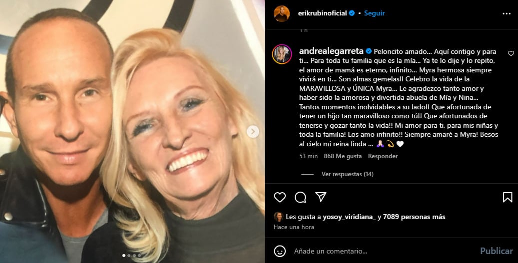Andrea Legarreta se despide de la mamá de Erik Rubín