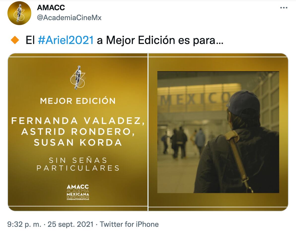 Sin señas particulares, Premios Ariel 2021