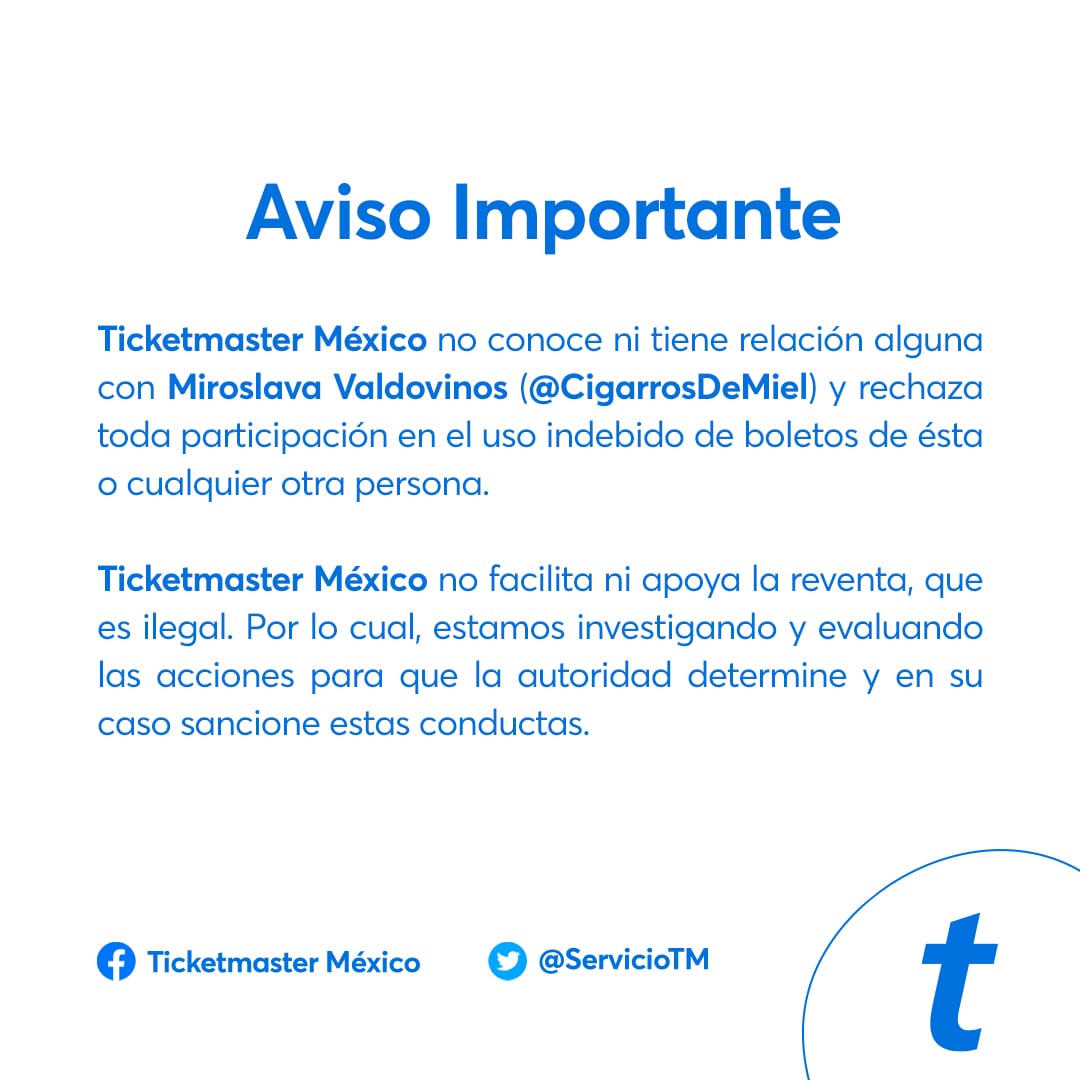 Comunicado TicketMaster
