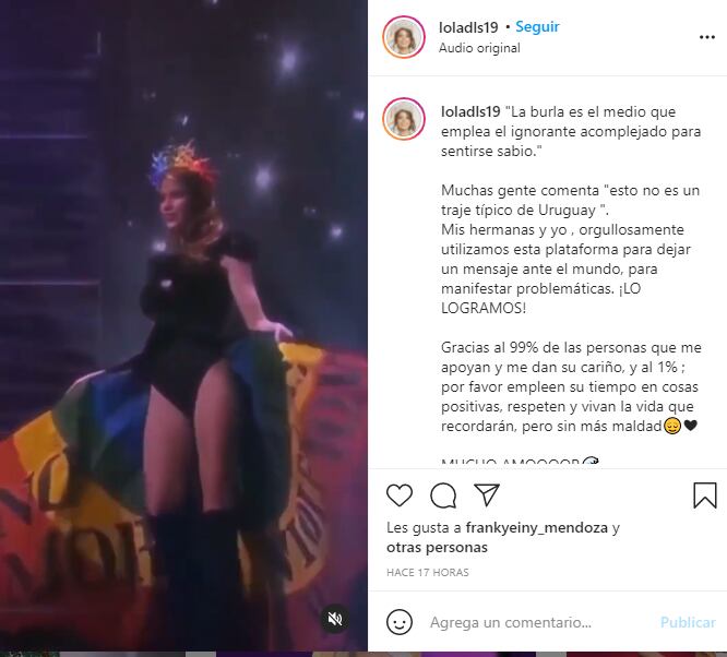 Post de Lola de los Santos sobre su traje típico.