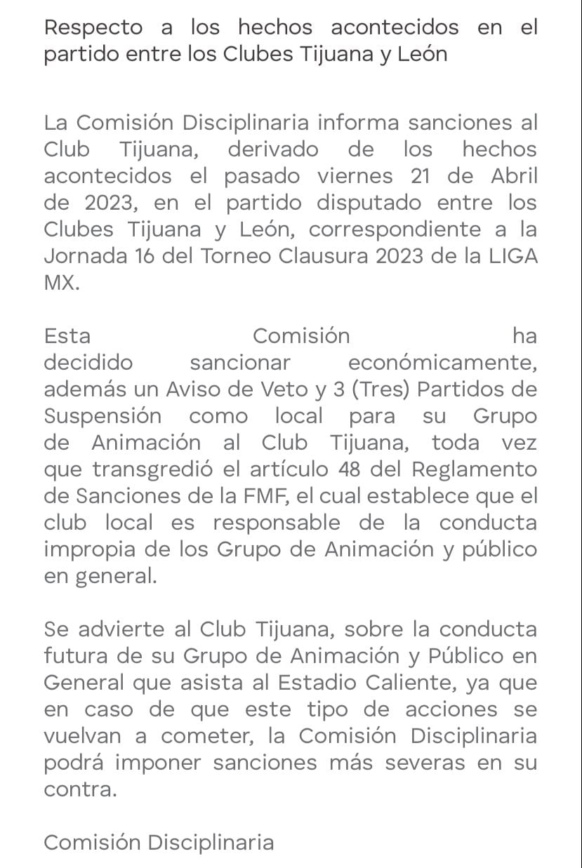 Castigo Club Tijuana.