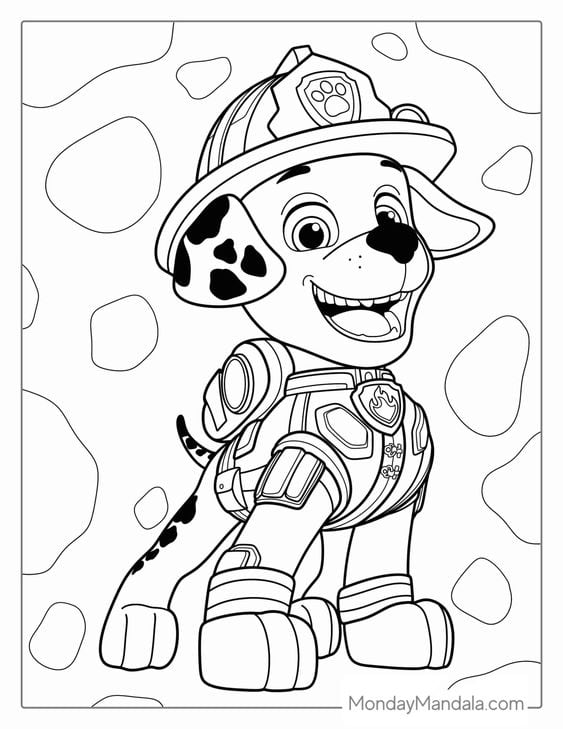 Dibujos de Marshall de Paw Patrol por el Día del Bombero para colorear