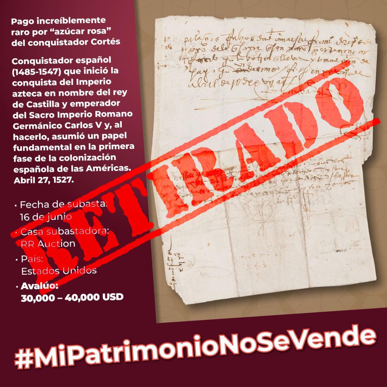 Beatriz Gutiérrez Müller evita la venta de un documento de Hernán Cortés/Beatriz Gutiérrez