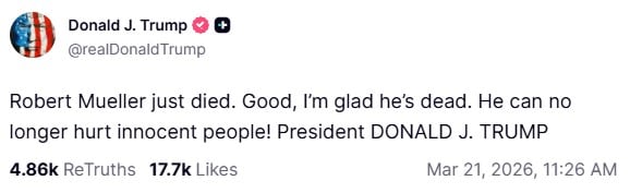 Donald Trump dice “me alegro que esté muerto” sobre exdirector del FBI