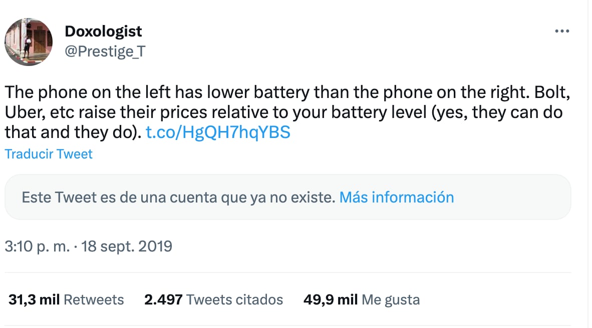 ¿Uber sube su tarifa dependiendo del nivel de batería?