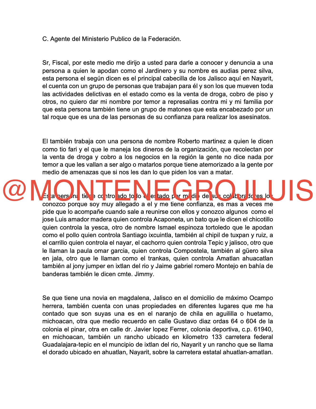 Carta sobre 'El Jardinero'