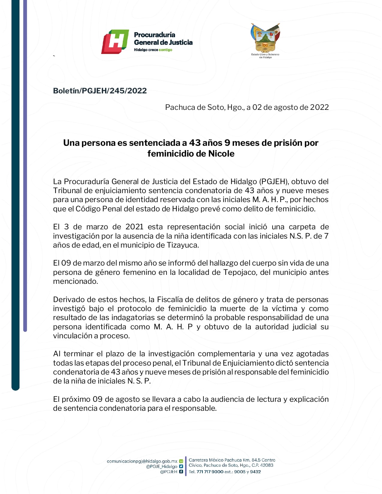 Comunicado de la PGJEH