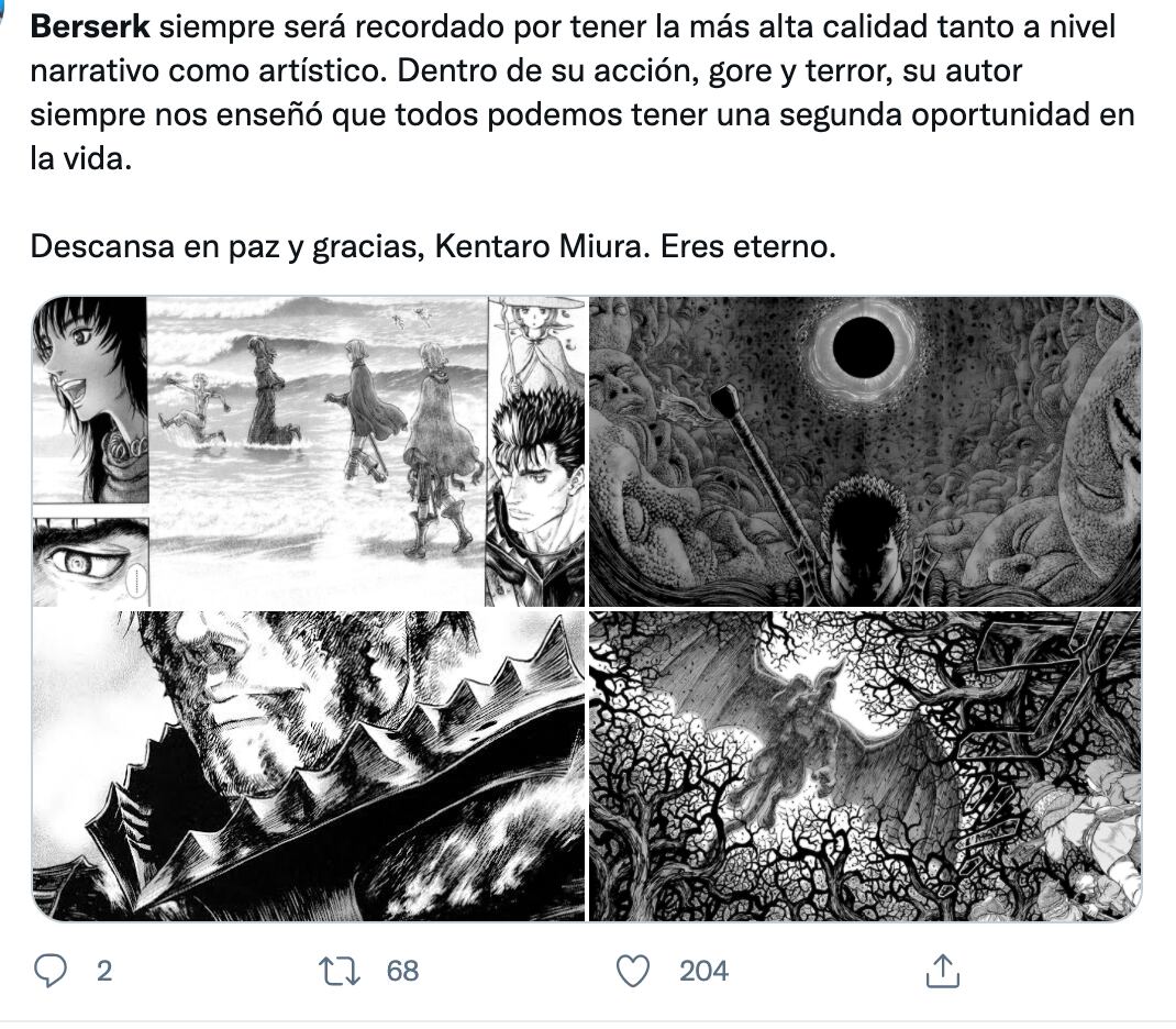 Usuarios lamentan la muerte de Lentaro Miura