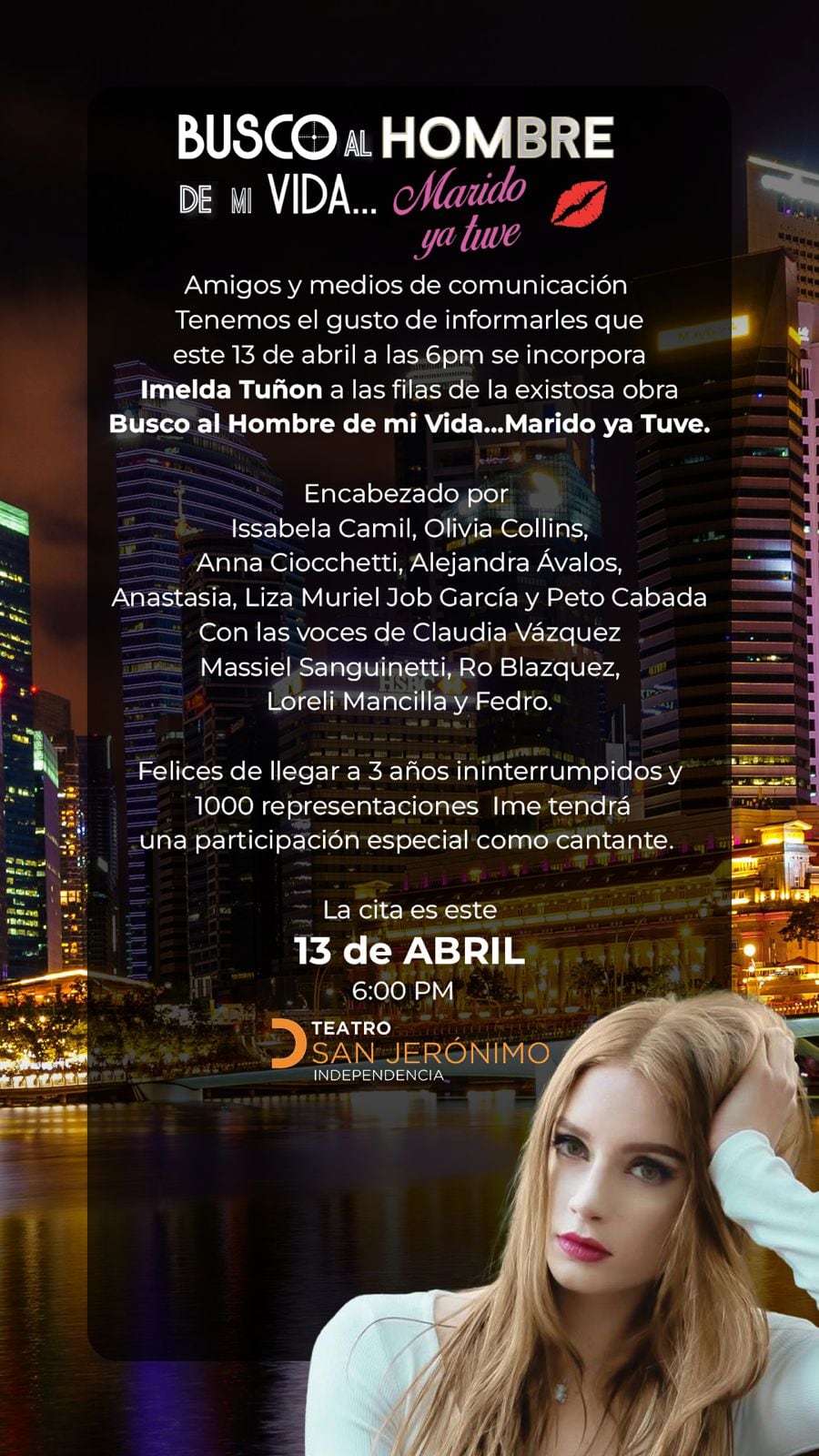 Busco al hombre de mi vida, marido ya tuve, anuncia a Imelda Garza-Tuñón.