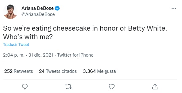 Ariana DeBose reacciona a la muerte de Betty White