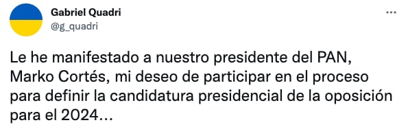 Gabriel Quadri le pide al PAN ser candidato en 2024