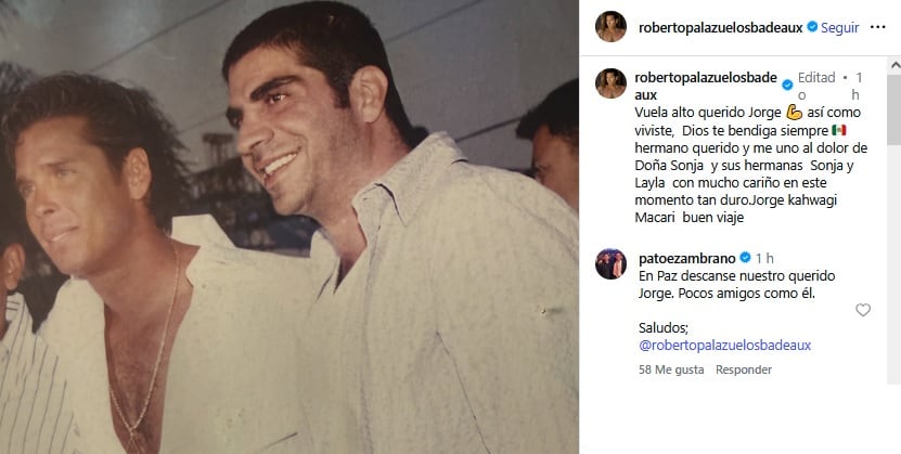 Roberto Palazuelos dedica mensaje a la familia de Jorge Kahwagi tras su muerte.