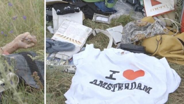 (@Ukroblogger) Cadáver entre los restos del avión derribado, así como pertenencias de los pasajeros esparcidas en los alrededores