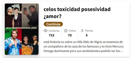 Libro de Aldo de Tamez de Nigris y Aarón Mercury en Wattpad por La casa de los famosos México 2025.