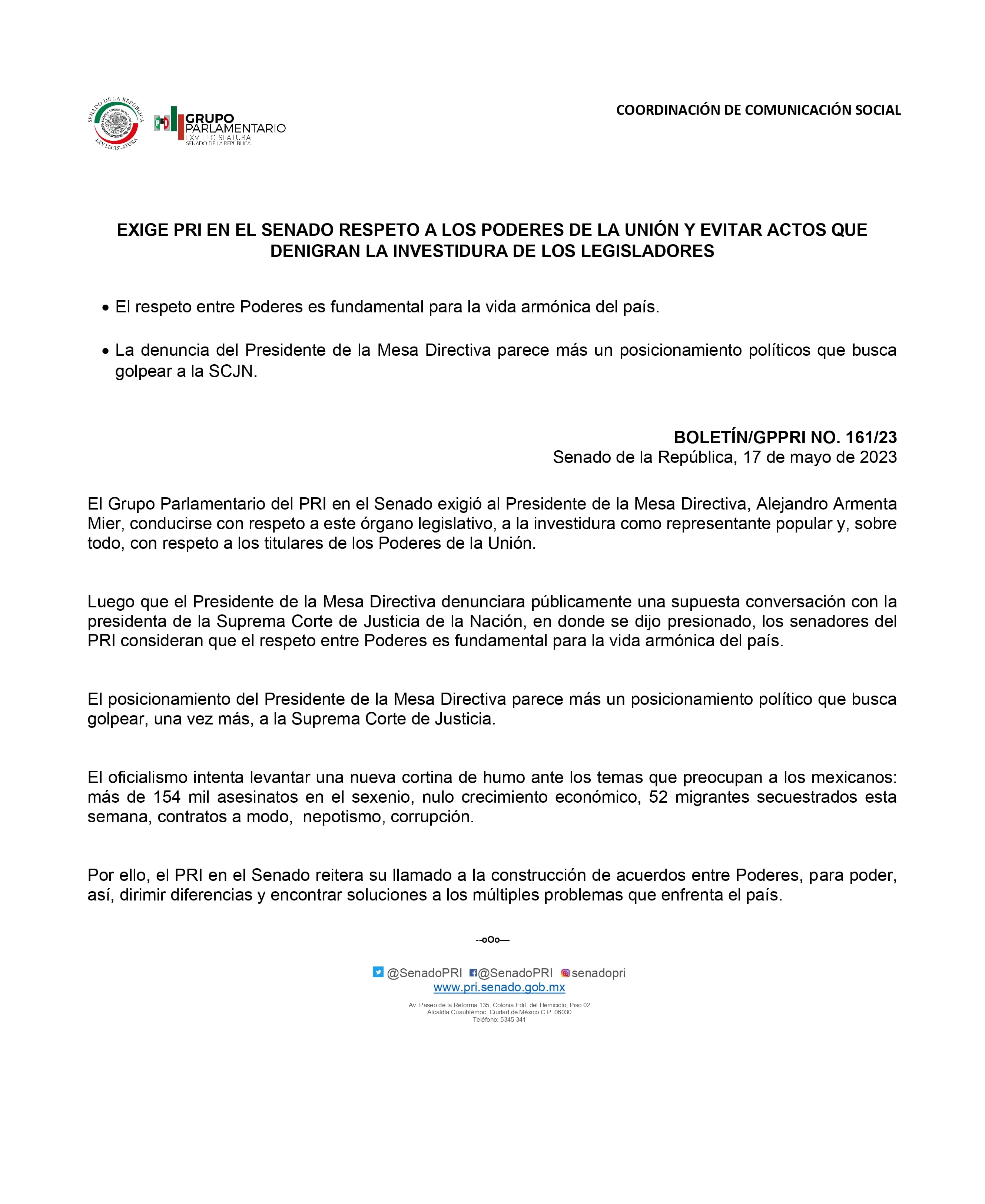 SENADORES EXIGEN RESPETO A SCJN