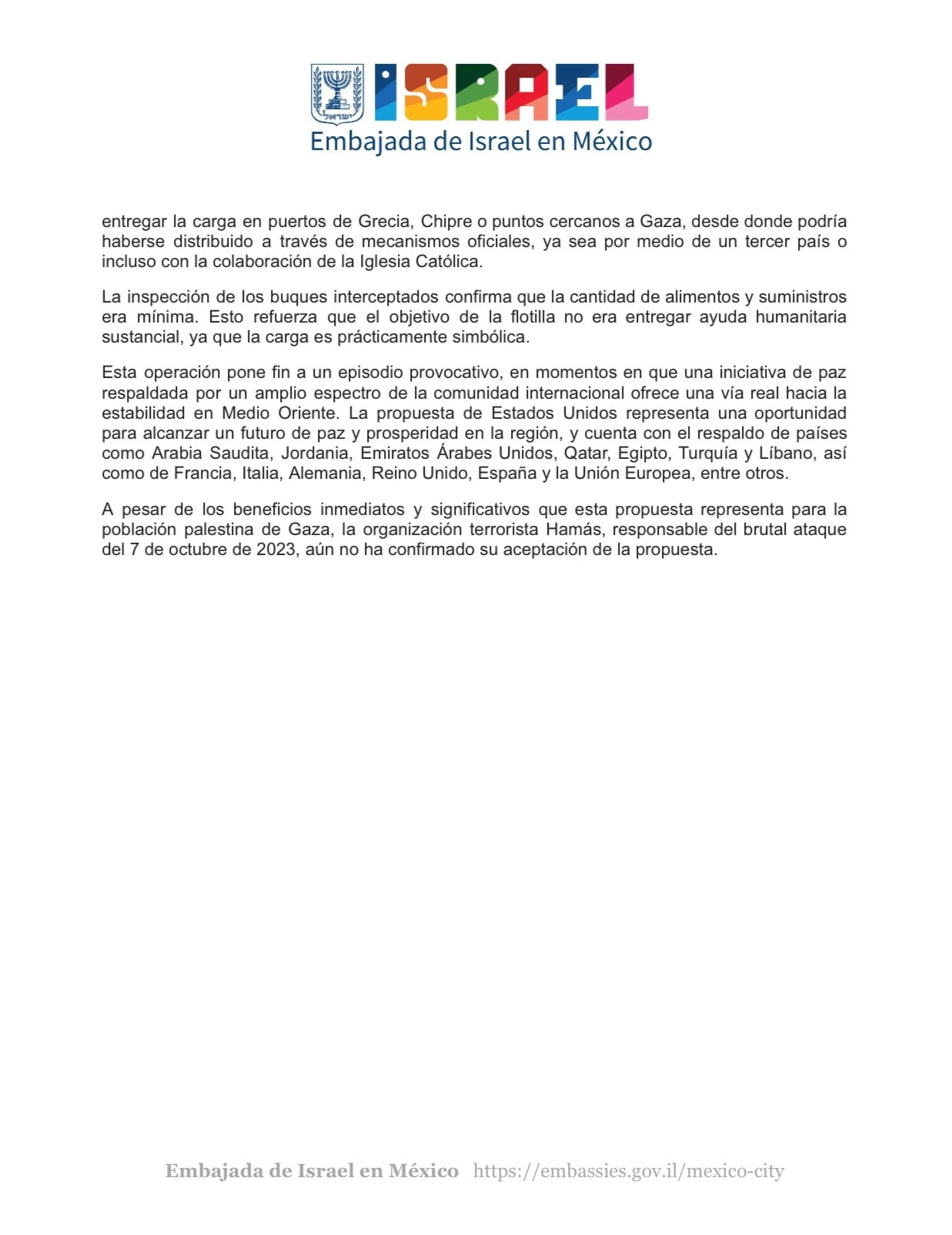 Embajada de Israel en México afirma que los mexicanos de la Flotilla Global Sumud están a salvo
