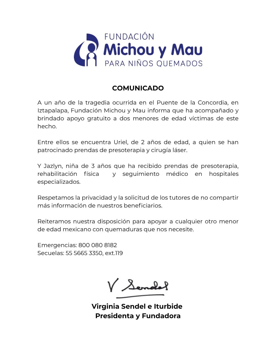 Comunicado de Michou y Mau sobre la atención a niños quemados por la explosión en Iztapalapa.