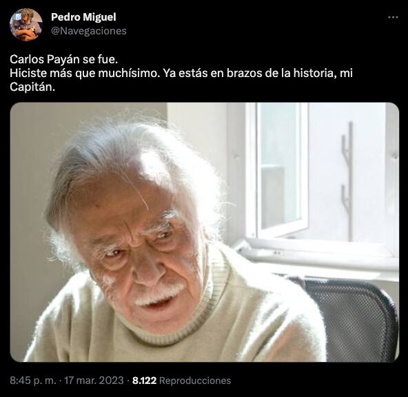 Pedro Miguel se despide de Carlos Payán Velver