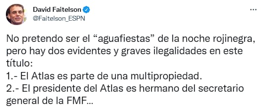 Tuit de David Faitelson contra el Atlas FC