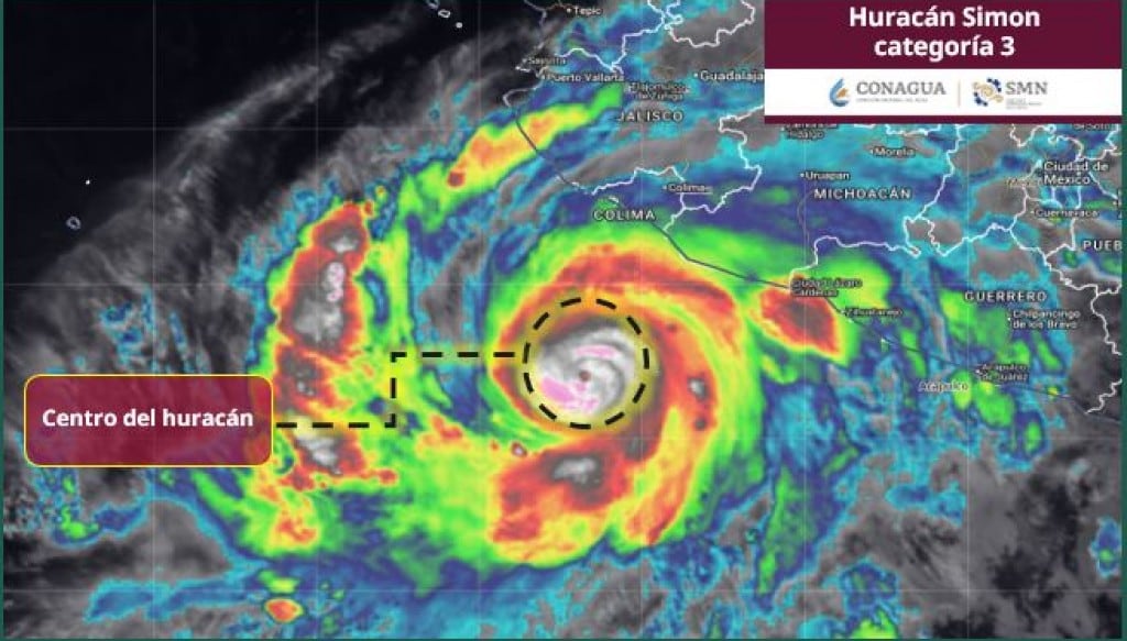 Huracán Simón toma fuerza y alcanza categoría 3 frente a las costas de Colima