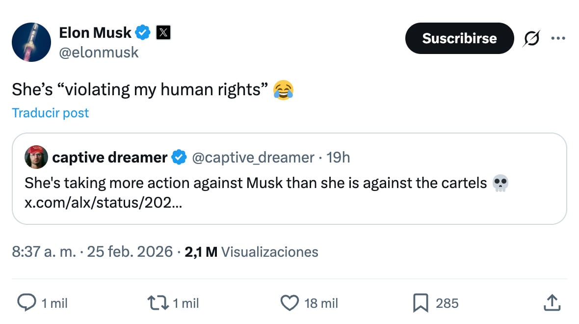 Elon Musk se burla de Claudia Sheinbaum tras decir que lo demandaría por difamación