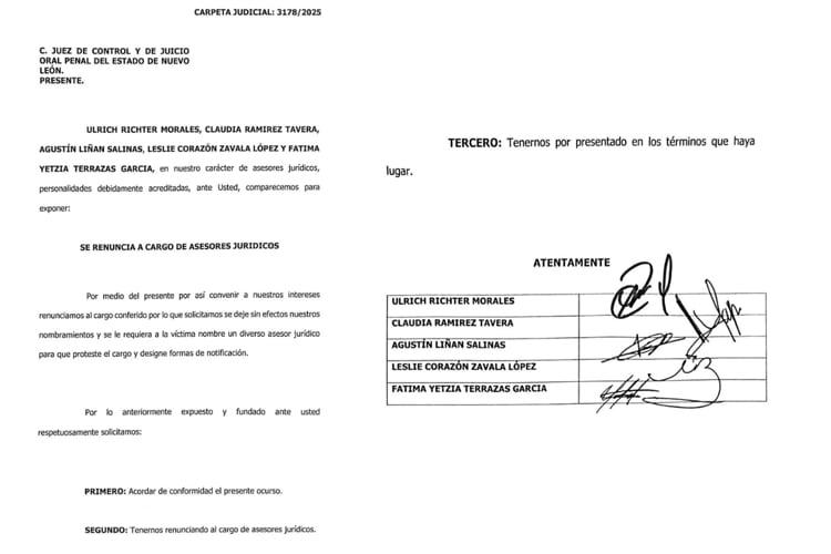 Abogados de Alicia Villarreal presentan su renuncia