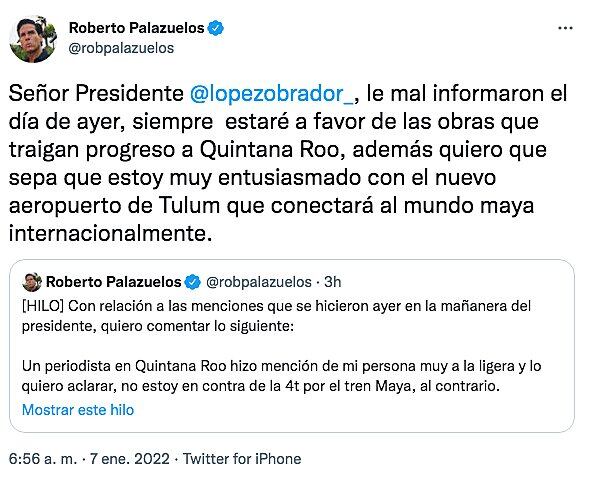Tuit de Roberto Palazuelos