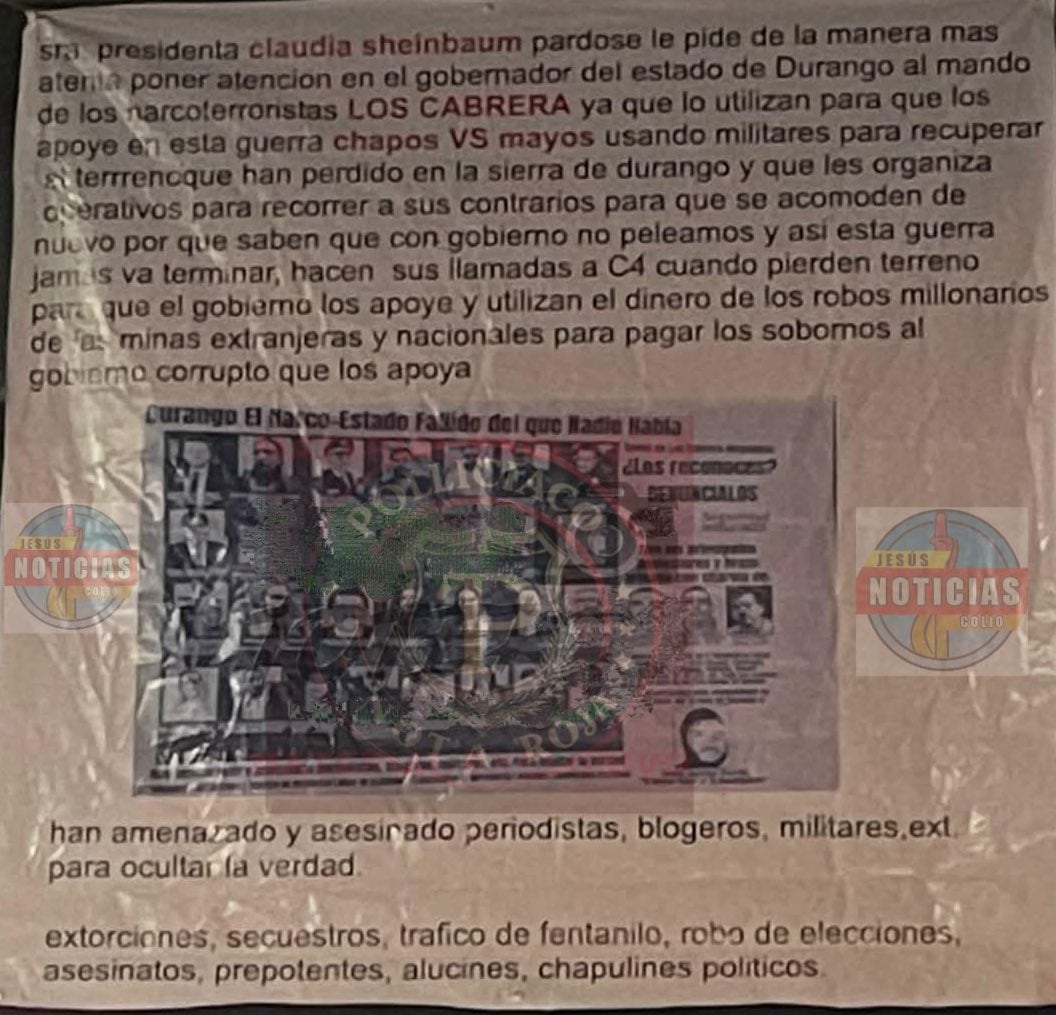Narco mantas mandan mensajes a Claudia Sheinbaum en Mazatlán, Culiacán y Elota