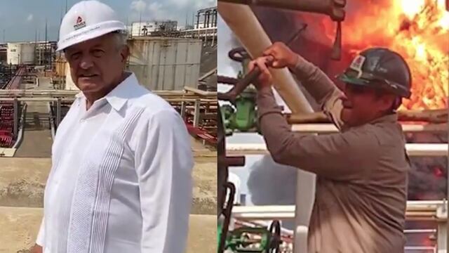 AMLO y trabajador de refinería de Minatitlán